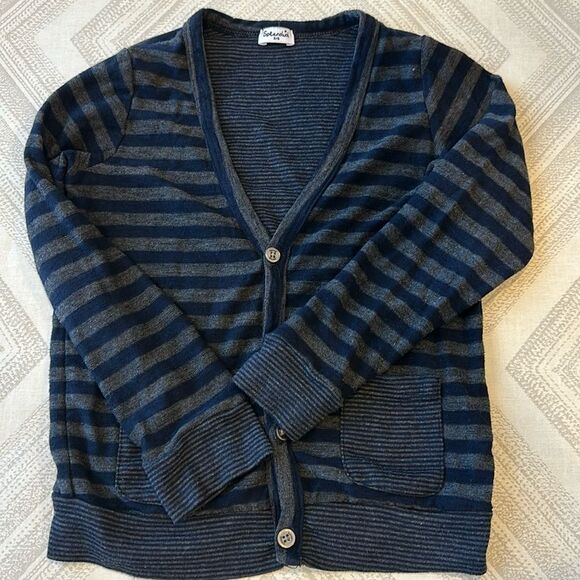 Splendid Boys Grey & Navy Striped Cardigan Button Down Shirt - Size 5/6 - Picture 1 of 6